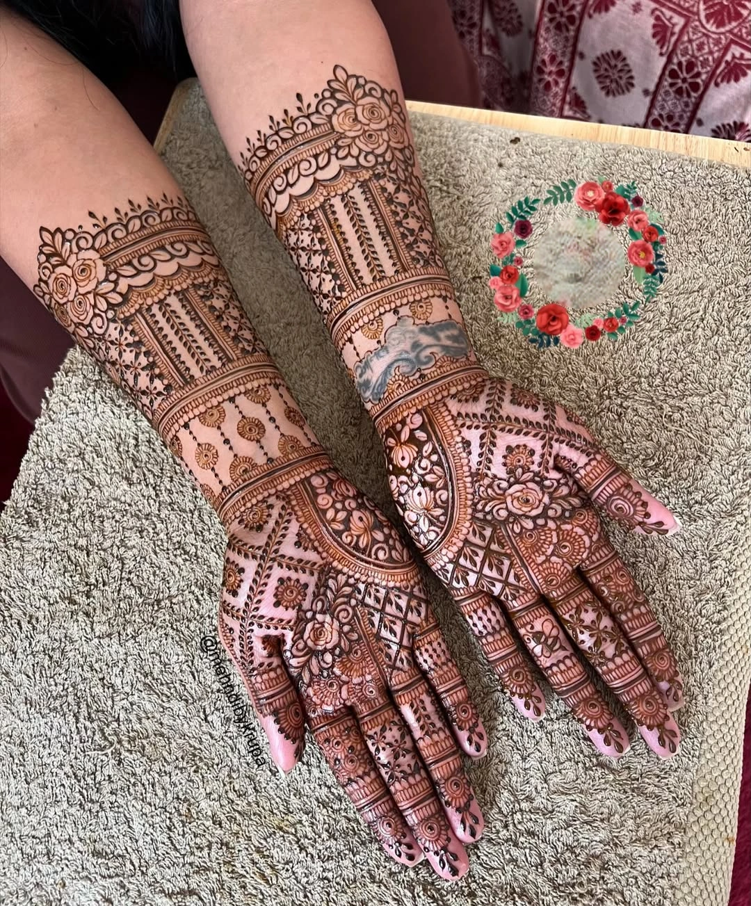 cute intricate floral mehndi on both hands