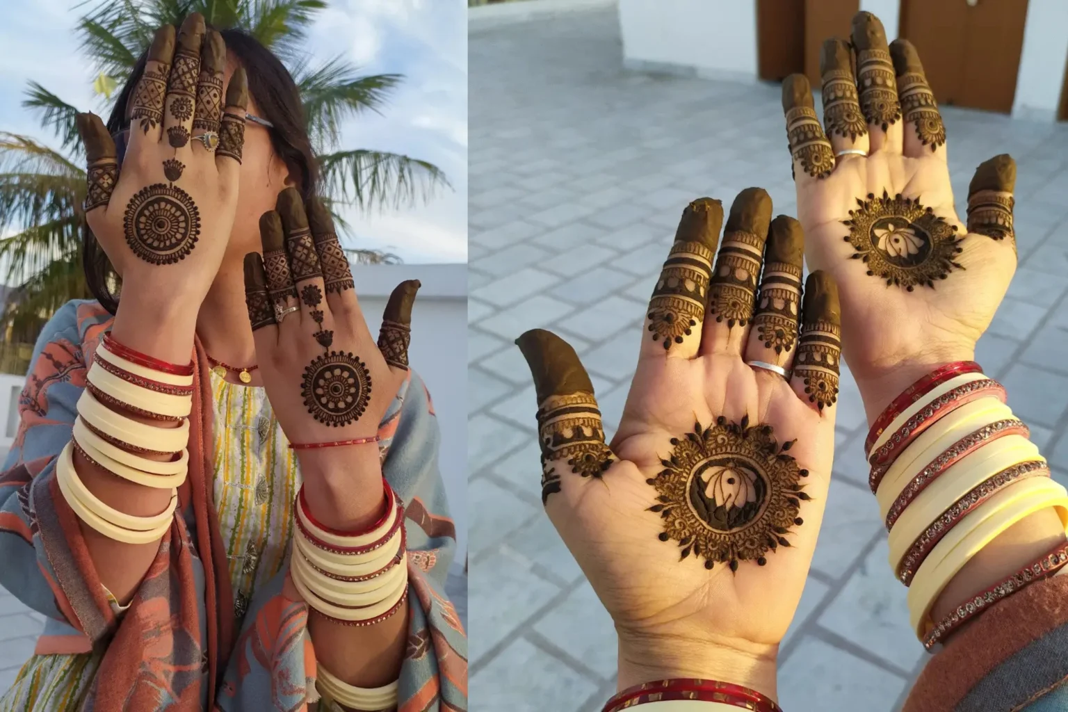 Traditional gol tikki mehndi design with lotus pattern