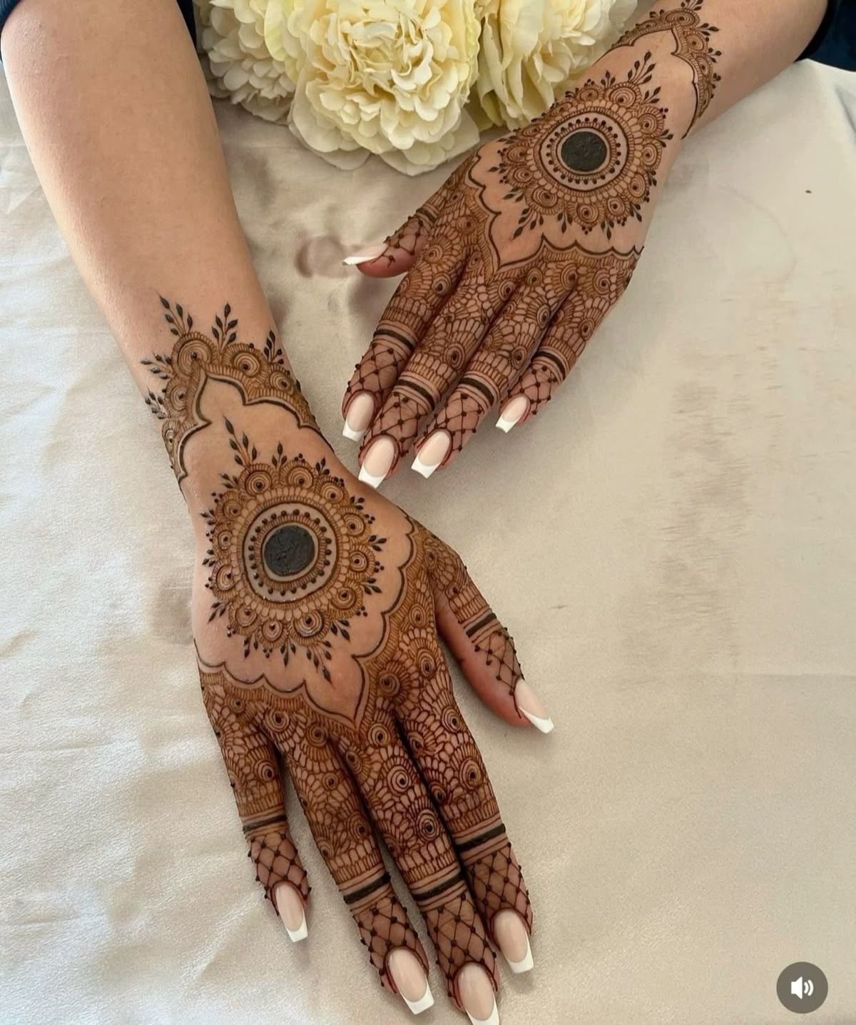 intricate mandala mehndi on back of the hand